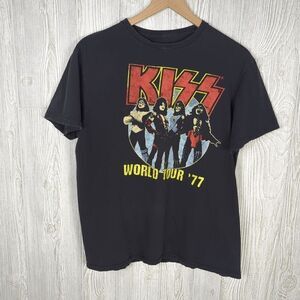 KISS Men’s Large Black World Tour 1977 Rock T-Shirt Short Sleeve